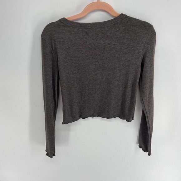 Kittenish Babe Cat Print Graphic Gray Long Sleeve Crop top womens medium - Picture 5 of 7